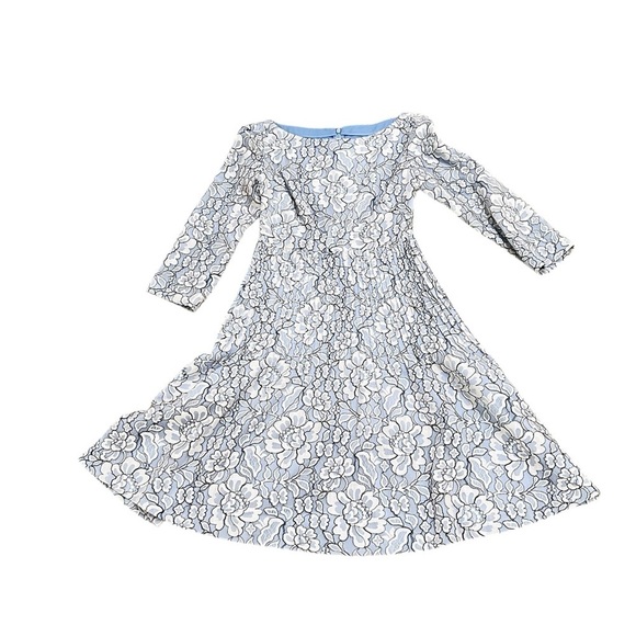 Eliza J Light Blue Floral 3/4 Sleeve fit & flare micro pleated waist Dress sz 4 - Picture 5 of 14